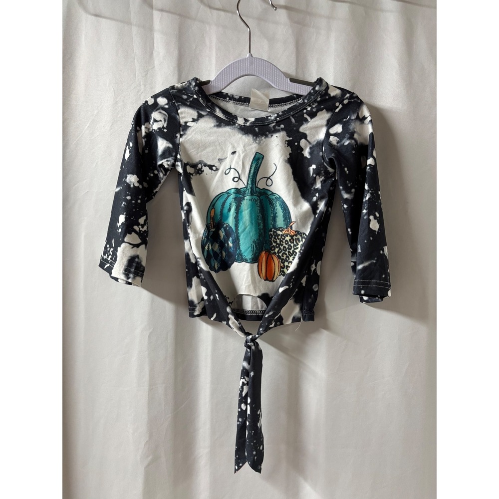 Baby Ball Kids Black White Bleach Wash Pumpkin Tie Front Long Sleeve Top Size 70